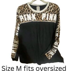PINK Victoria's Secret Black and Leopard Long Sleeve Tee